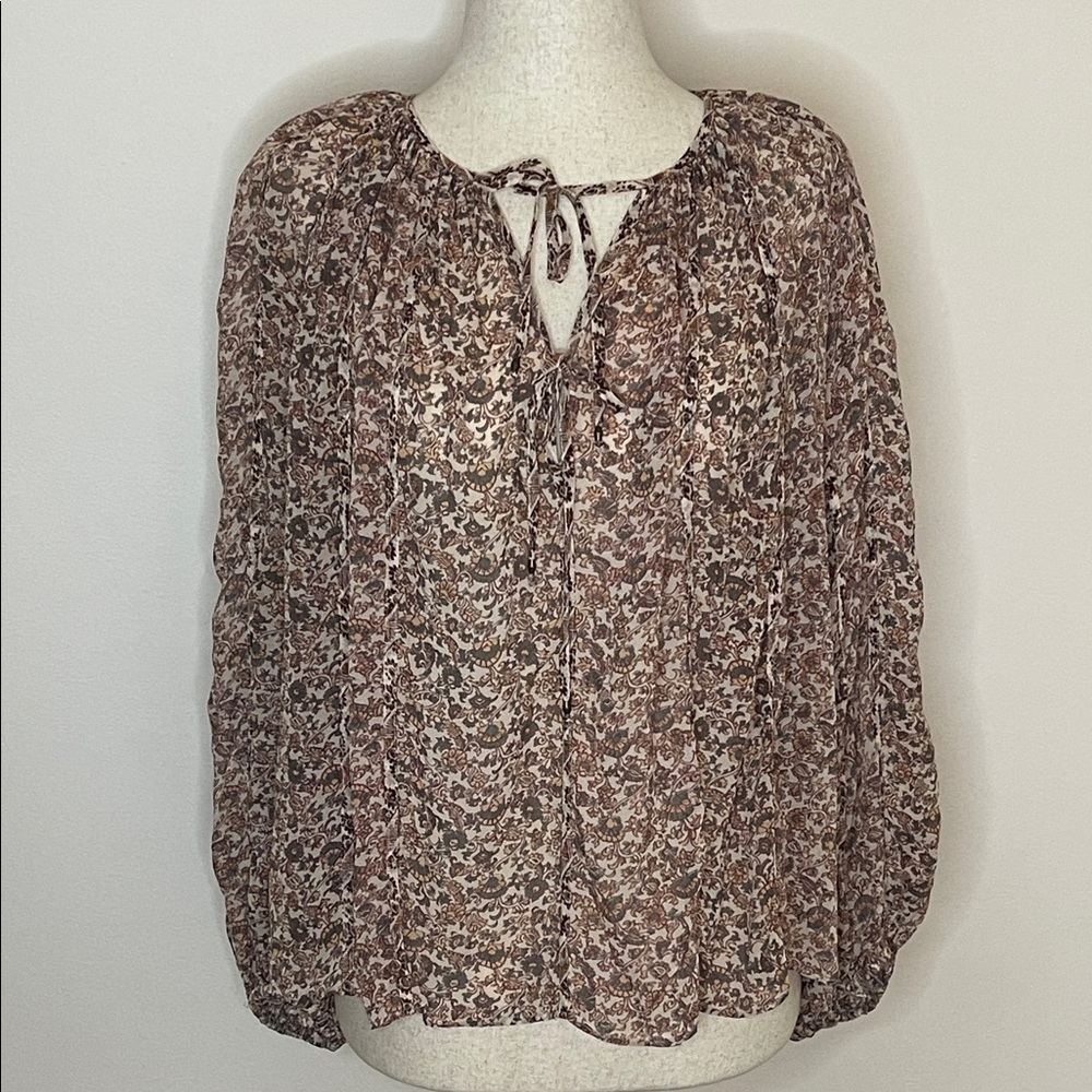 Ulla Johnson 100% Silk Floral Peasant Blouse Cottagecore Boho Oversized Top